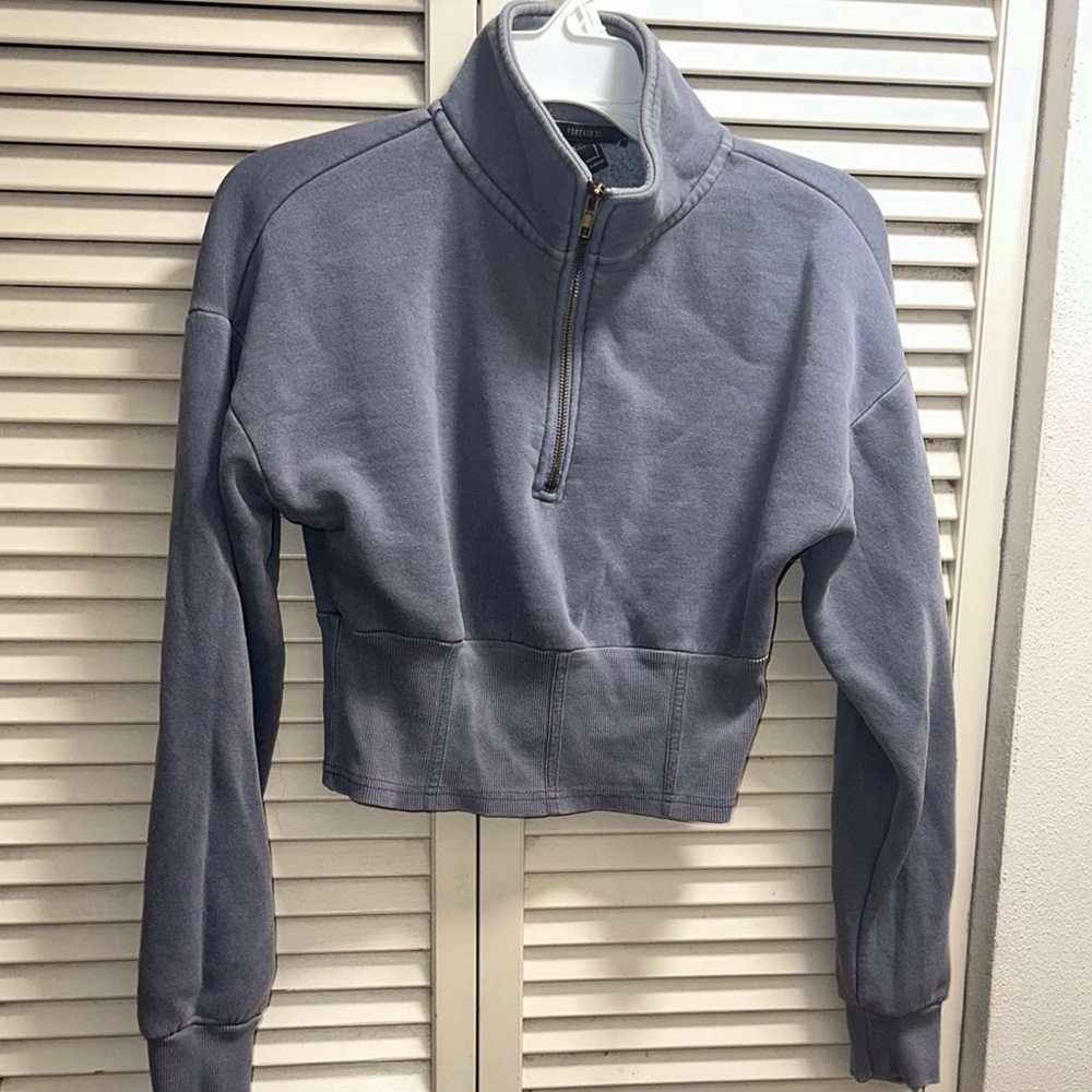 Forever 21 Blue Corset Zip Cropped Sweatshirt